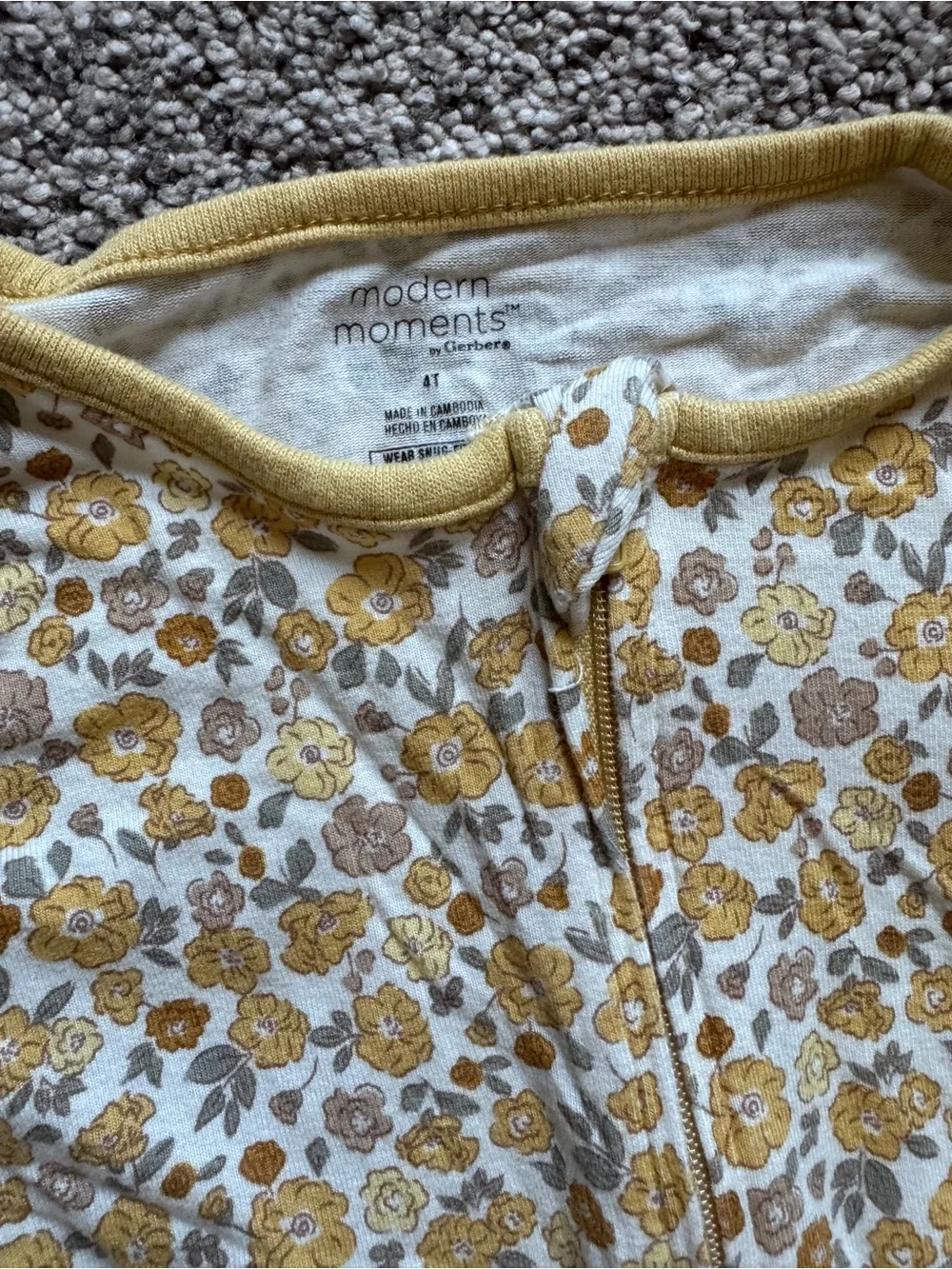 Cozy Yellow Floral Zip-Front Kids Footed Pajamas